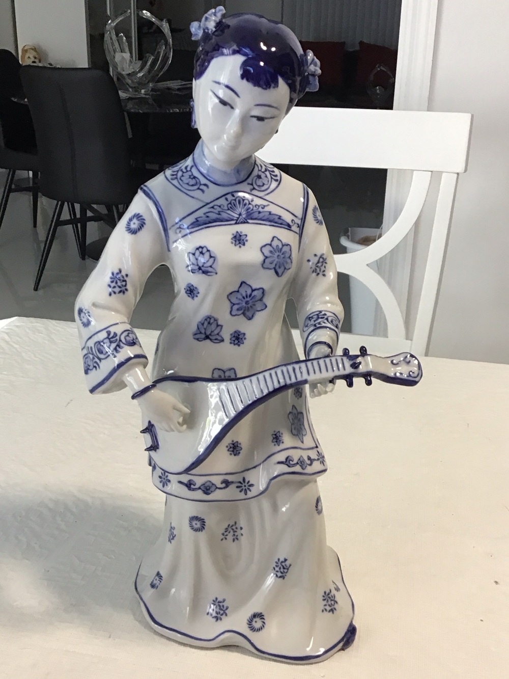 Blue and White Porcelain Lady Musician Figurine - #174.   #4